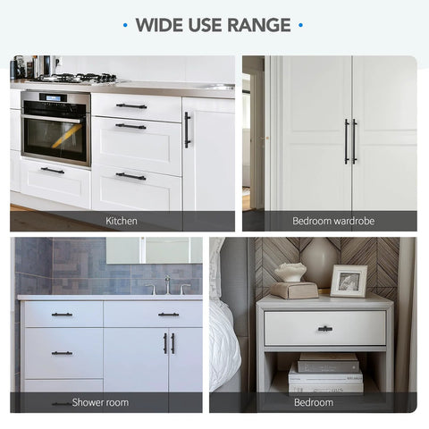 Matte Black Cabinet Handles Set of 10 - 3 Inch Center Hole Zinc Alloy Square Bar Drawer Pulls for Kitchen Cabinets installed in various rooms
