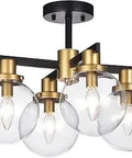 Tegan Dope Four Light Black And Gold Ceiling Light With Glass Shades Semi Flush Mount Indoor Fixture ETL Listed view