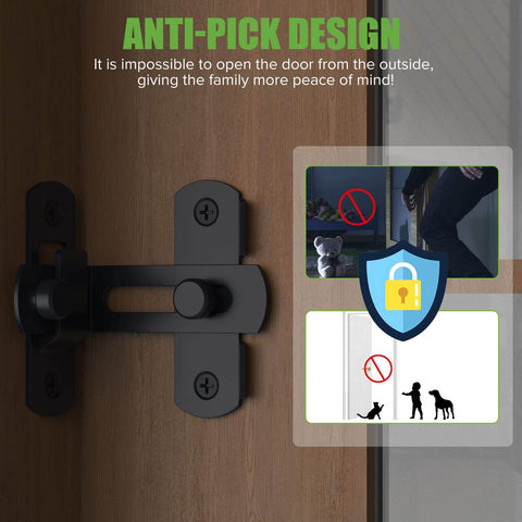Two Pack Stainless Steel 90 Degree Barn Door Lock Bifold Flip Latch For Barn, Bathroom, Outdoor And Garage In Black Finish installed