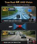Dual 4K Front And Rear Dash Cam For Cars With Free 128GB Card, Fast WiFi, Built In GPS, G Sensor, capturing highway traffic