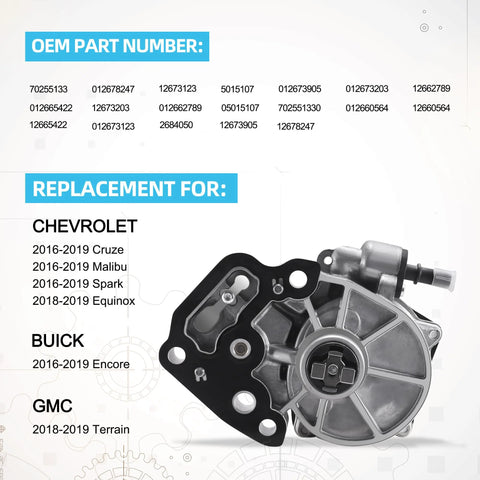 Front view of a brake vacuum pump with metal body and black mounting bracket for GM 1.4L/1.5L engines