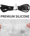 Must Have 25 Silicone Cable Ties Set For Home Office And Kitchen Reusable Wire Organizers shown securing USB cable, flexible silicone