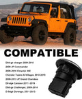 Image showing a Keyless Start Ignition Push Button Switch For Chrysler Jeep Commander Grand Cherokee Dodge Challenger Durango Charger Town And Country Grand Caravan Replacement 1FU931X9AC 33370101 Direct Fit Easy Install, alongside a list of compatible vehicle models.