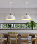 Retro Modern Industrial Chandelier With Matte White Exterior And Brass Gold Interior Dope Lighting Fixture in kitchen