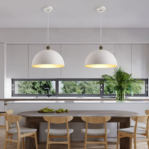 Retro Modern Industrial Chandelier With Matte White Exterior And Brass Gold Interior Dope Lighting Fixture in kitchen