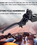 Universal Right Hydraulic Brake Lever Master Cylinder For 50cc To 250cc Scooters Mopeds ATVs Dirt Bikes And Quads Seven Eighths Inch Handlebar Diameter Aluminum Alloy Construction Easy Install Aftermarket Replacement Part front view