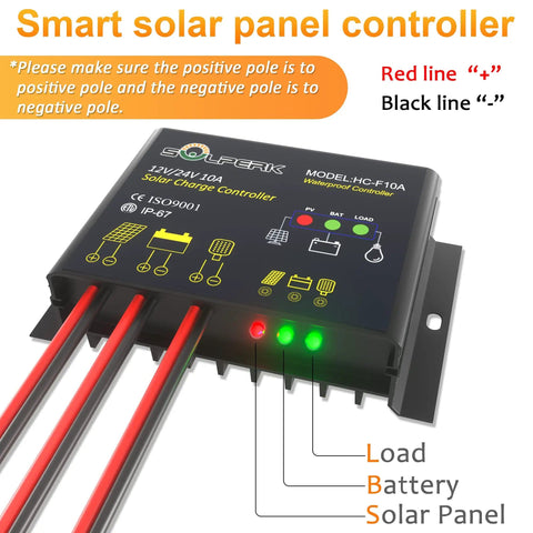 Off Grid Ready 10A Solar Charge Controller For 12V And 24V Systems, IP67 Waterproof PWM Battery Regulator With LED Display