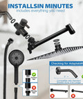Big 8 Inch Rain Shower Head With Handheld Spray High Pressure Rainfall Kit installation guide and parts overview.