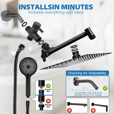 Big 8 Inch Rain Shower Head With Handheld Spray High Pressure Rainfall Kit installation guide and parts overview.