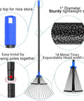 Adjustable Leaf Rake with 32 Gallon Yard Waste Bag and Leaf Scoops showing expandable head and adjustable handle details