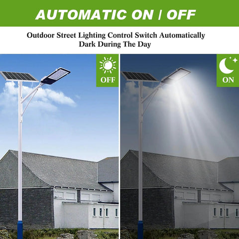 Automatic street lighting with photocell sensor kit for dusk to dawn control, showing day and night activation.