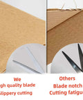 Laser-guided fabric scissors by Amazon with stainless steel blades; split view shows left blade and dark right blade.