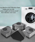 PP Rubber Anti Vibration Pads for Washing Machines and Dryers, Rock Solid Safe Grip Stabilizer Feet next to a washing machine