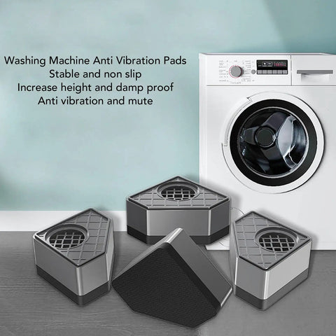 PP Rubber Anti Vibration Pads for Washing Machines and Dryers, Rock Solid Safe Grip Stabilizer Feet next to a washing machine