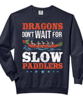 Dragon Boat Racing Sweatshirt For Weekend Racers with graphic print of paddlers, navy crewneck, relaxed fit, ideal for practice.