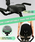 No Hassle Foldable Spin Bike For Home Gym Shredding Featuring Whisper Silent Magnetic Resistance and Plush Backrest showing extra wide seat and backrest.