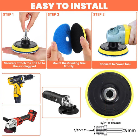 Instruction steps for Snag This Awesome Twenty Pack Of Four Inch Wet Dry Diamond Polishing Pads Set showing tool setup.