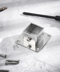 8 Pack Square Post Bases 1x1 Stainless Steel Flange Anchors for Fence, Deck, Railing Support shown with drill and screws