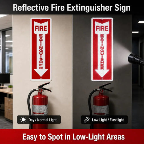 Heavy Duty Plastic Fire Extinguisher Wall Signs Featuring Bold Arrows That Point Straight At Your Unit For Zero Sweat Osha Compliance And Serious Peace Of Mind In Workshops Anywhere
