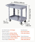 Beefy Heavy Duty Utility Cart With Two Tier Shelves 550 Lbs Capacity Heavy Plastic Rolling Cart With 360 Degree Swivel Wheels And Two Brakes Tool Storage Tray For Garage Workshop And Warehouse, gray 39.76 x 17.32 x 33.27 in