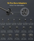 Pro Grade Red Laser Bore Sight Kit With 16 Caliber Adapters for Rifles Pistols Handguns .17 to 12 Gauge adapter set display