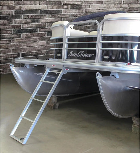 Heavy Duty Aluminum Pontoon Boat Ladder With 4 Steps, Undermounted Design, Non Slip Treads, Marine Grade Build For Saltwater Use, Rust Proof And Durable, Easy Mount Dock Access For Quick, Safe Boarding on pontoon boat