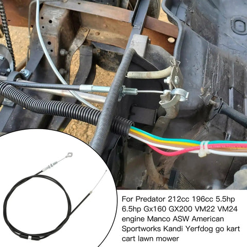 75 Inch Go Kart Throttle Cable For Predator 212cc 196cc GX160 GX200 VM22 VM24 Engines With Brake Return Spring visible on engine mount