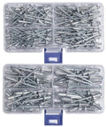 Pop Rivet Kit With Aluminum Blind Rivets, 14 Size Assortment, 120 Or 200 Piece Packs, visible in clear storage case