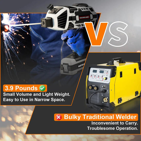 Portable Arc Welder Gun 110V 120A With IGBT Inverter Five Current Settings Lightweight 3.9 Lbs shown versus bulky traditional welder