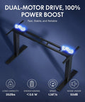FLEXISPOT E6G CyberX RGB LED Electric Gaming Standing Desk 55 Inch dual motor lift with blue lights, black steel frame.