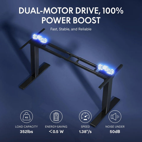 FLEXISPOT E6G CyberX RGB LED Electric Gaming Standing Desk 55 Inch dual motor lift with blue lights, black steel frame.