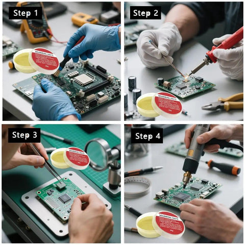Demonstration of using 3 Pack 30G Soldering Flux Paste Rosin Flux No Clean Lead Free For PCB Motherboard Electronics Mobile Phone