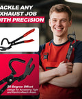Exhaust hanger removal tool set of two: heavy-duty pliers with red grips and black 25° offset hanger tool