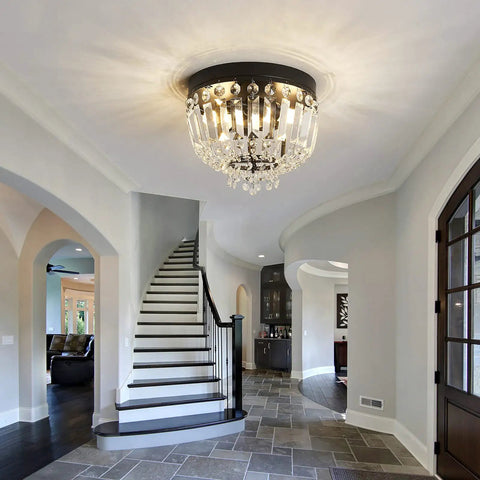 Two Light Sleek Crystal Mini Ceiling Light Fixture Modern Semi Flush Mount Closet Chandelier Ceiling Lamp For Hallway