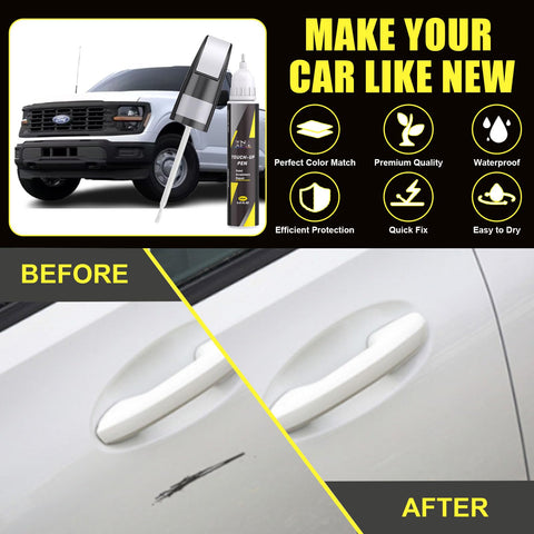 Ford Exact Color Touch Up Paint Kit For Nicks And Chips 2 In 1 Quick And Easy Car Scratch Repair With Exact Color Match Oxford White Z1 compatible with Ford F 150 Escape Bronco Transit and more showing before and after use on door scratch
