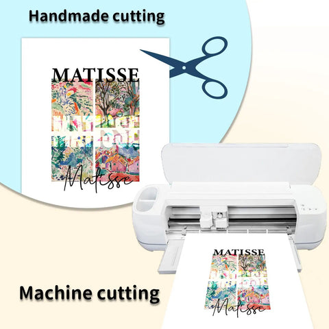 DIY Friendly Inkjet Compatible Heat Transfer Paper For T Shirts 15 Sheets 8.5 x 11 Inches Printable Iron On Transfer For Dark Fabric With Vivid Color And Durable Finish, showing handmade and machine cutting options.