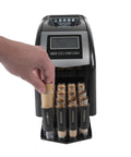 4 Row Electric Coin Counter And Sorter With No Fuss Auto Row Advancement And Anti Jam Technology And Digital Counting Display showing hand adding coins