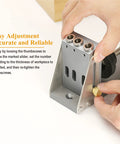 Person adjusting Pro Grade All Metal Pocket Hole Jig Kit For Woodworking Upgraded Dowel Jig with built-in clear scale.