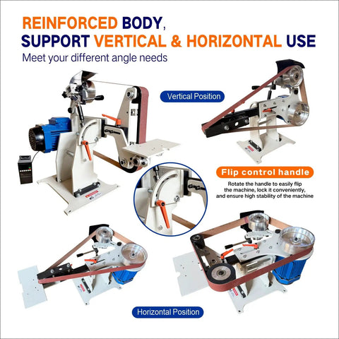 Built Like A Tank 2x72 Inch Belt Grinder Sander With Smooth 1500W Motor for vertical and horizontal sanding positions.