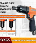 Heavy-Duty Pneumatic Pulse Torque Wrench with ergonomic grip, 1/4 inch quick connect for controlled torque applications.