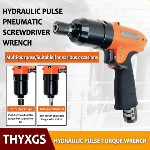 Heavy-Duty Pneumatic Pulse Torque Wrench with ergonomic grip, 1/4 inch quick connect for controlled torque applications.