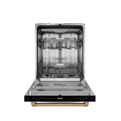 Heavy Duty 24 Inch Dishwasher Sharp Black Bronze Finish, open view showing interior and racks for efficient cleaning.