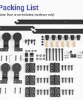 72-Inch Bi-Folding Sliding Barn Door Hardware Kit For Four Doors With Black Top Mount Track shown with all components included.