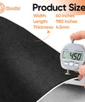 Black suede headliner fabric with 4.5 mm foam backing; caliper shows 4.50 mm thickness (60-inch width).