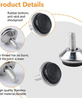 M6 Screw In Adjustable Furniture Levelers 16 Pcs Stainless Steel Swivel Table Glides showing rubber bottoms and threads for easy install.