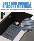 Silicone Kitchen Sink Mat With Raised Feet For Left And Right Drains, Non Slip Heat Resistant Grid Protector in sink, close-up
