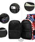 USA Flag Sunflower Printed Unisex Backpack with Large Capacity Durable Polyester Daypack open with pockets visible