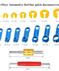 16 Piece Fuel Line And Transmission Quick Disconnect Tool Set For Cars With various size fittings displayed in blue and yellow.