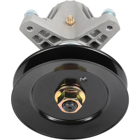 Upgrade Your Grass Cutting Game With This Fresh 50 Inch Mower Deck Rebuild Kit Packed With Solid Spindle Assemblies, Razor Sharp Blades And A Heavy Duty Drive Belt That Totally Fits Your Craftsman Z5600 Or Z5650 Zero Turn Mowers For Peak Performance. black mower spindle assembly with pulley and mounting nut