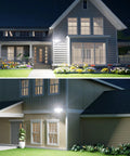 LED Dusk To Dawn Flood Light 80W 8000LM Exterior Security Lighting illuminating house exterior at night